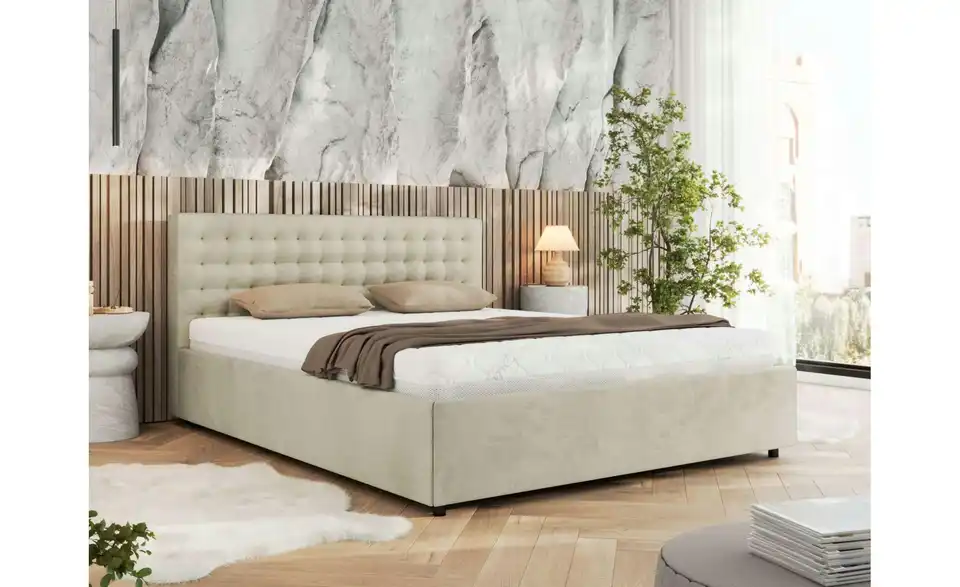 Polsterbett 160x200 Beige mit Bettkasten, in Wohnsituation