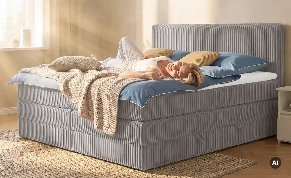 Boxspringbett mit Bettkasten, in Wohnsituation