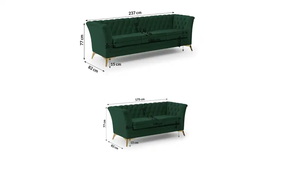 Polstergarnitur 3+2, Bemaßung