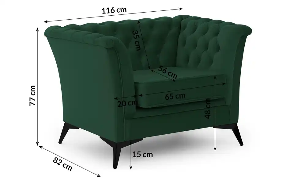 S-STYLE Chesterfield Sessel Wilhelm, Bemaßung