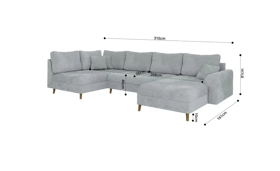 Wohnlandschaft mit Hocker, Bemaßung