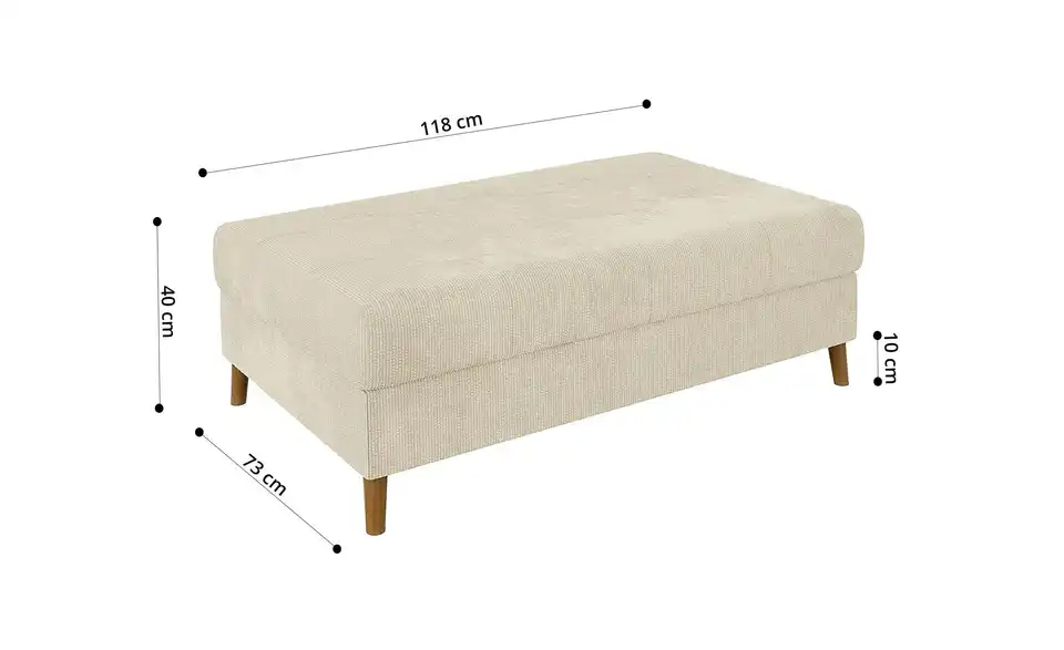 Ecksofa mit Hocker, Bild mit Text