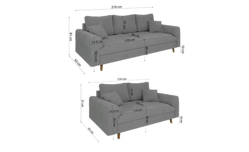 S-STYLE Polstergarnitur 3+2 Lars, Bemaßung