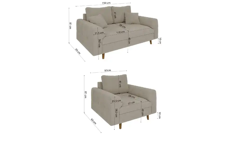 S-STYLE Polstergarnitur 2+1 Lars, Bemaßung