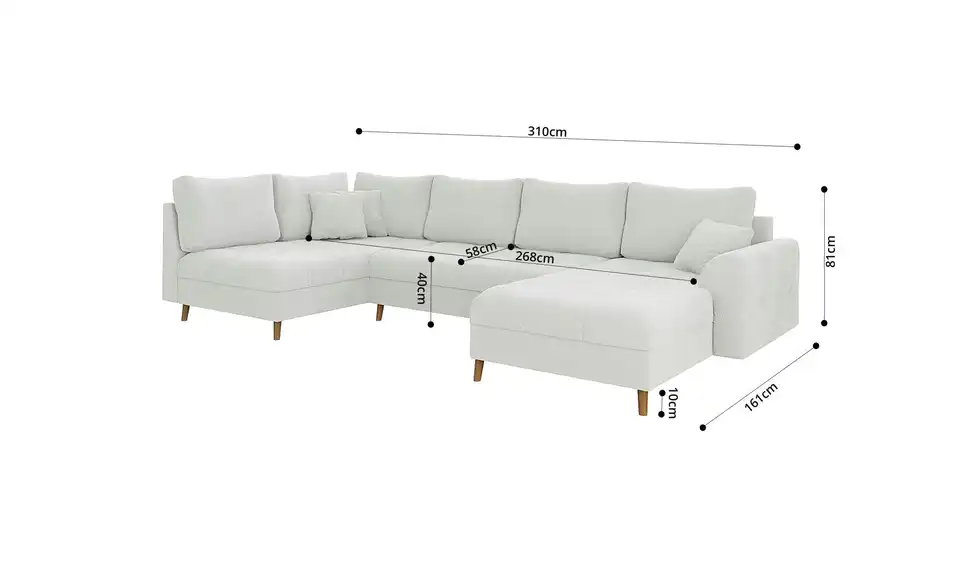 Wohnlandschaft mit Hocker, Bemaßung