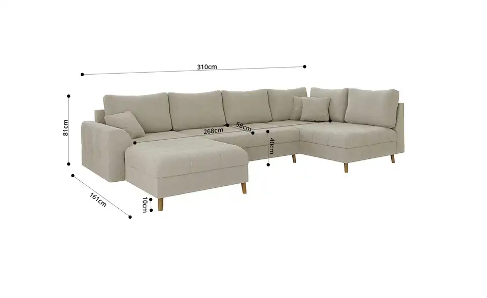 Wohnlandschaft mit Hocker, Bemaßung