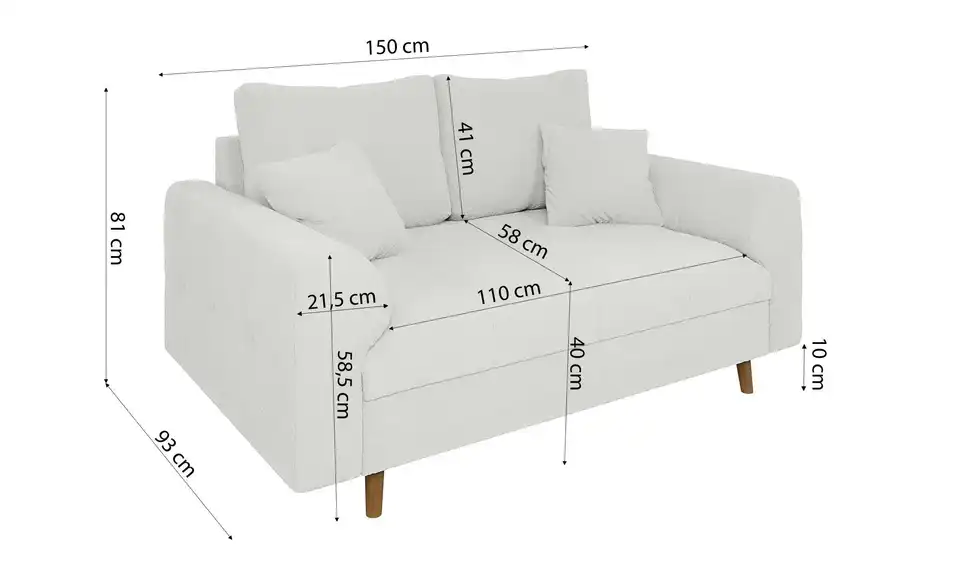 S-STYLE Einzelsofa, Bemaßung