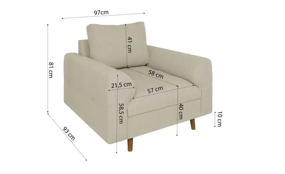 Sessel Maya, Bemaßung