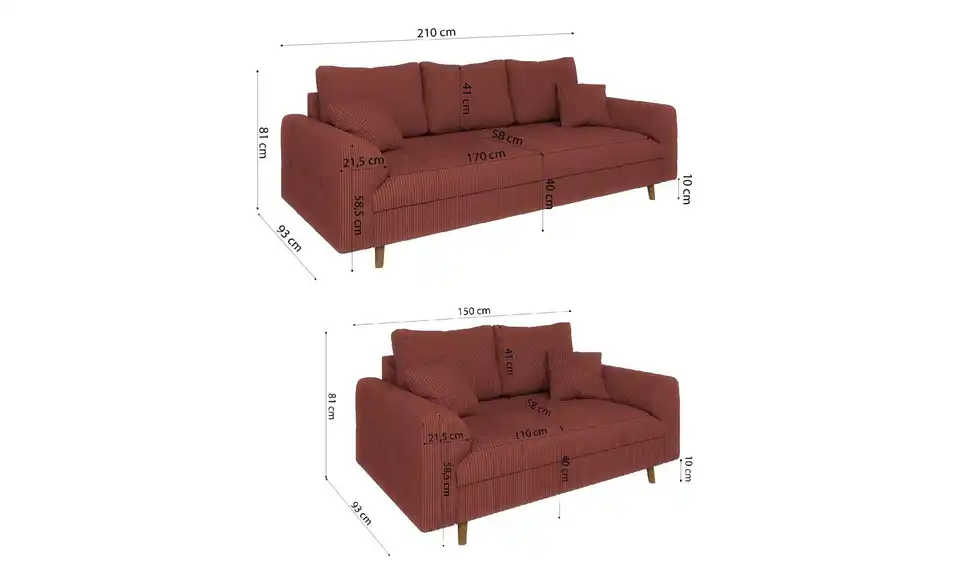 S-STYLE Polstergarnitur 3+2 Maya, Bemaßung