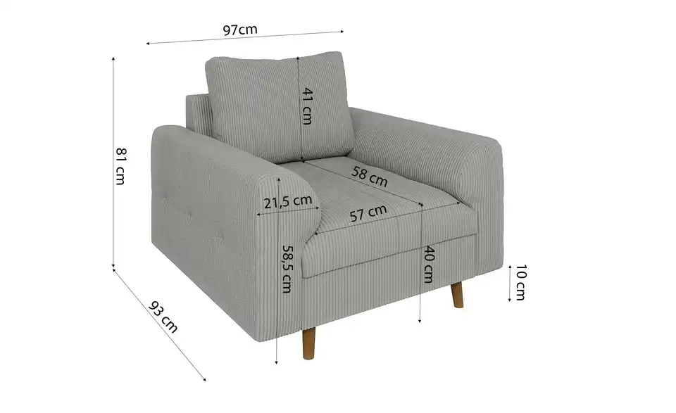 Sessel Maya, Bemaßung