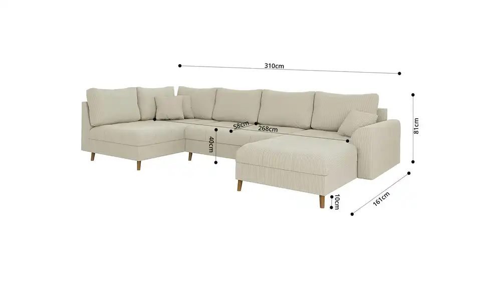 S-STYLE Wohnlandschaft mit Hocker Maya, Bemaßung