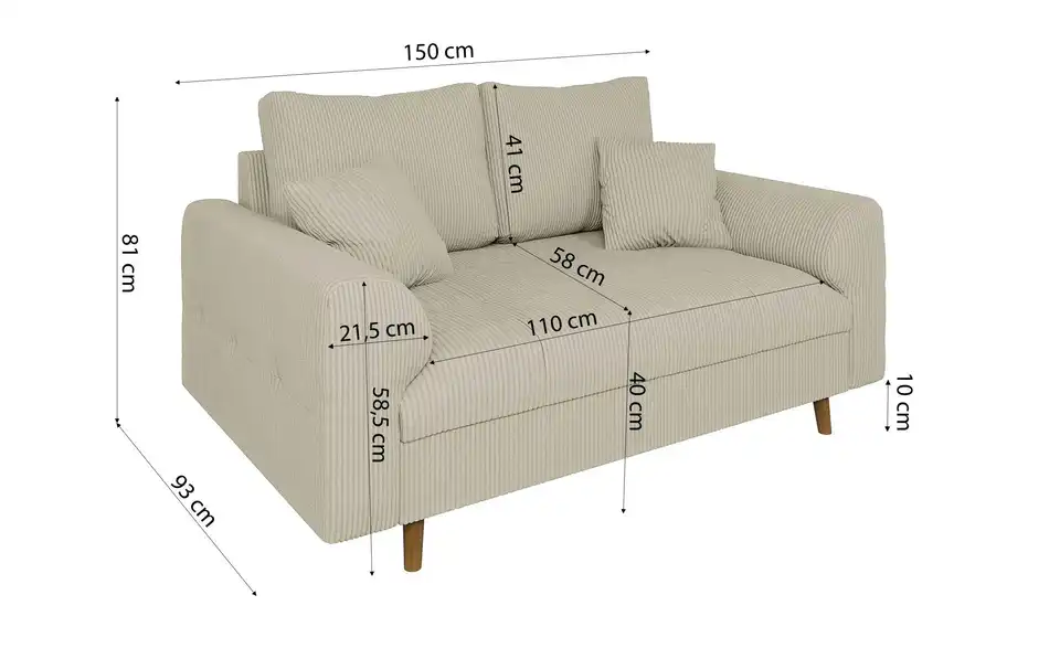 S-STYLE Einzelsofa Maya, Bemaßung