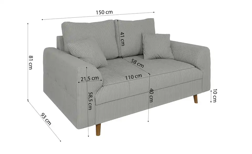 S-STYLE Einzelsofa Maya, Bemaßung