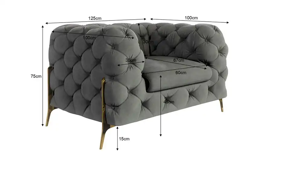 Chesterfield Sessel, Bemaßung