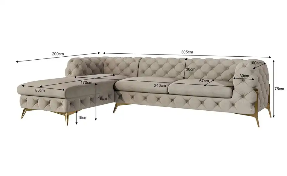 Chesterfield Ecksofa Natalie, Bemaßung
