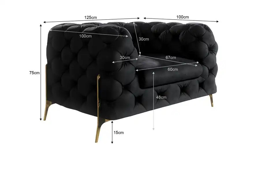 Chesterfield Sessel, Bemaßung