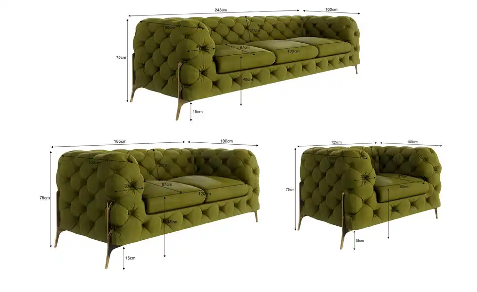 Polstergarnitur 3+2+1, Bemaßung