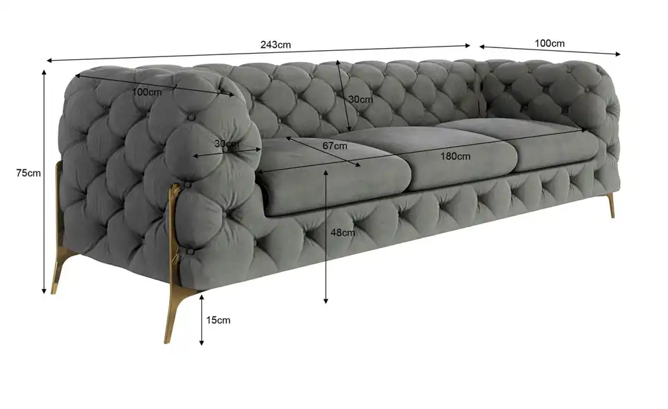 Chesterfield Einzelsofa, Bemaßung