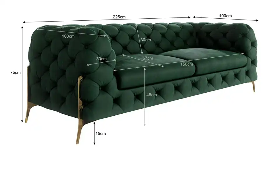 Chesterfield Einzelsofa, Bemaßung