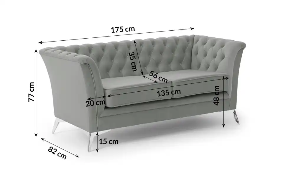 S-STYLE Chesterfield Einzelsofa Wilhelm, Bemaßung