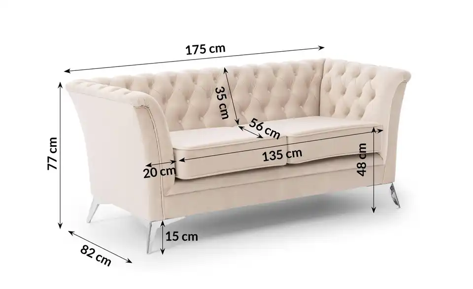 S-STYLE Chesterfield Einzelsofa Wilhelm, Bemaßung
