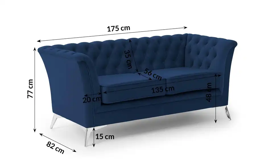 S-STYLE Chesterfield Einzelsofa Wilhelm, Bemaßung