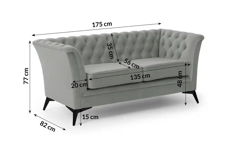 S-STYLE Chesterfield Einzelsofa Wilhelm, Bemaßung