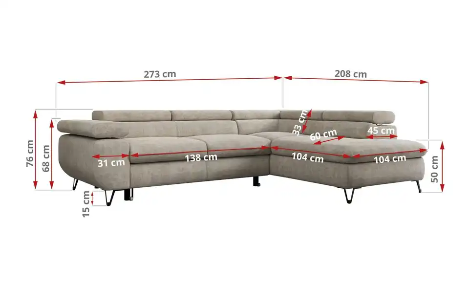Ecksofa Peter, Bemaßung