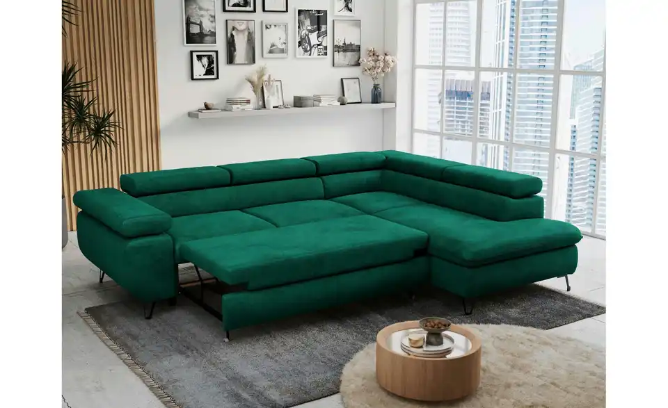 Ecksofa Dunkelgrün Peter, in Wohnsituation