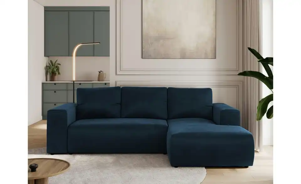 Ecksofa Dunkelblau, in Wohnsituation