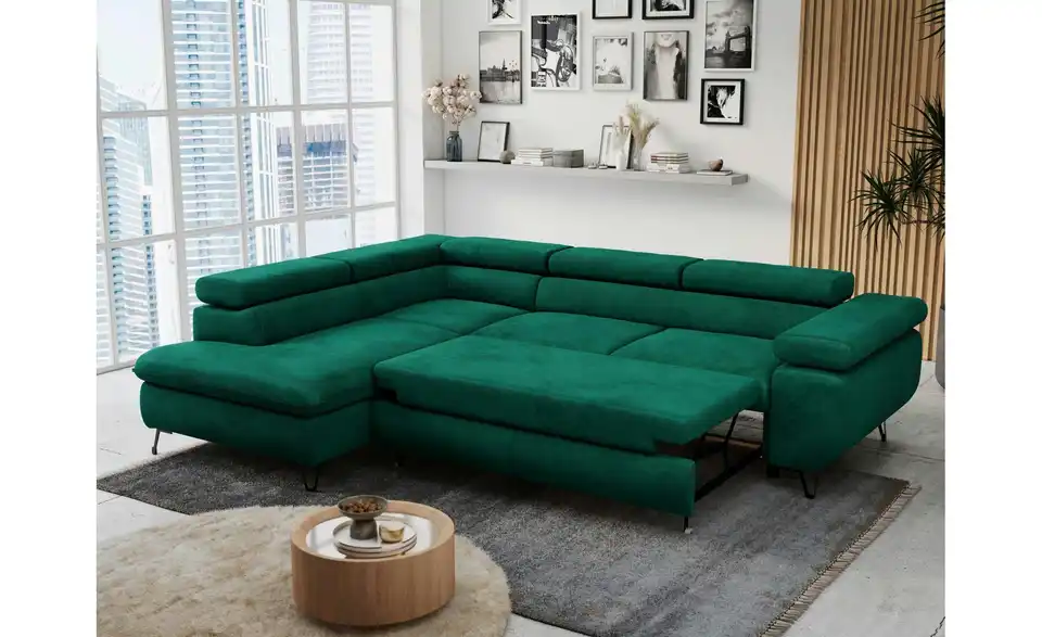 Ecksofa Dunkelgrün Peter, in Wohnsituation