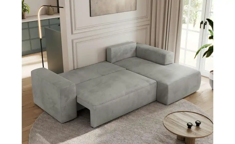 Ecksofa Hellgrau, in Wohnsituation