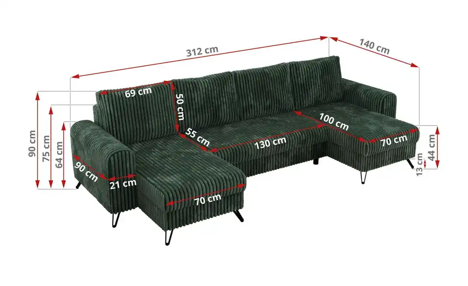 Wohnlandschaft Grün, Bemaßung