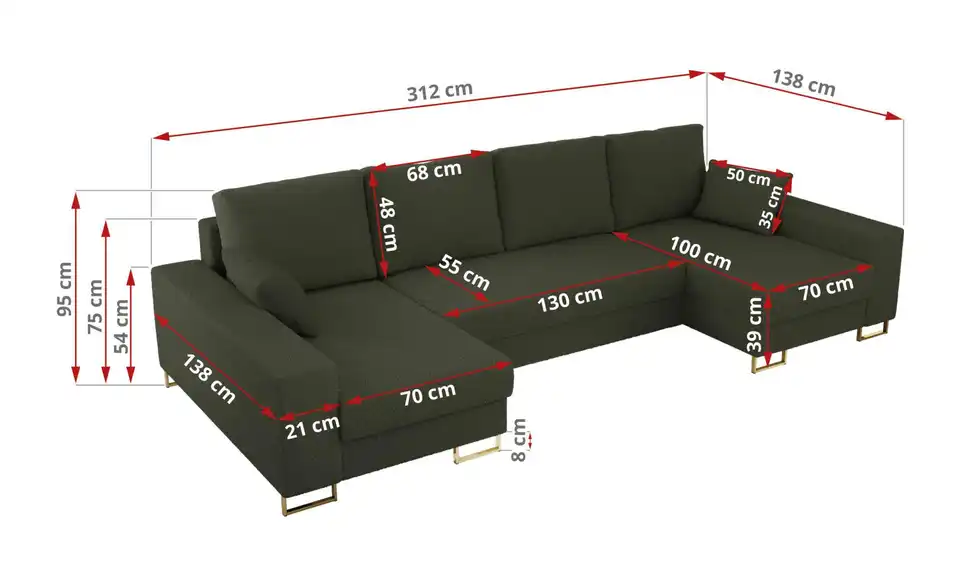 Wohnlandschaft Grün, Bemaßung