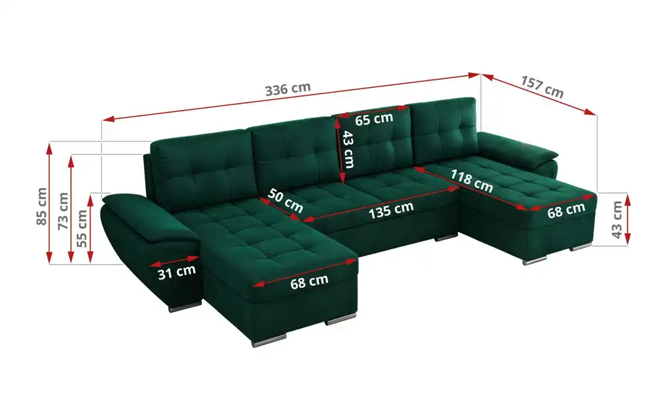 Wohnlandschaft Grün, Bemaßung