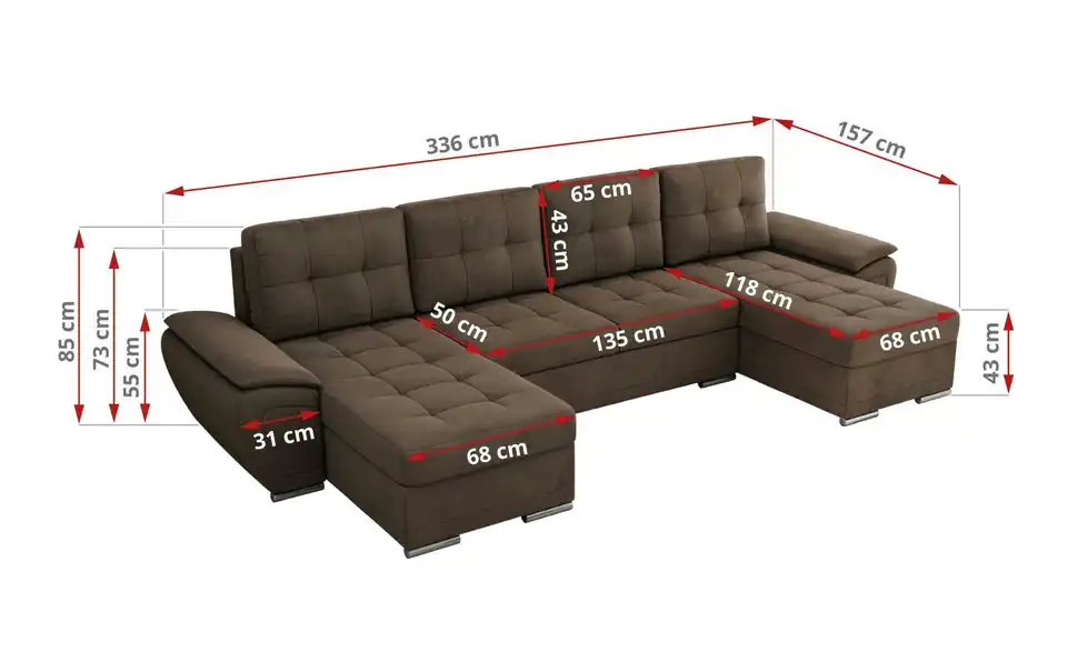 Wohnlandschaft Braun, Bemaßung