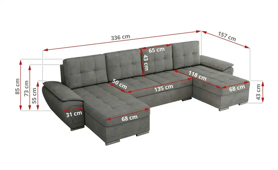 Wohnlandschaft Grau, Bemaßung