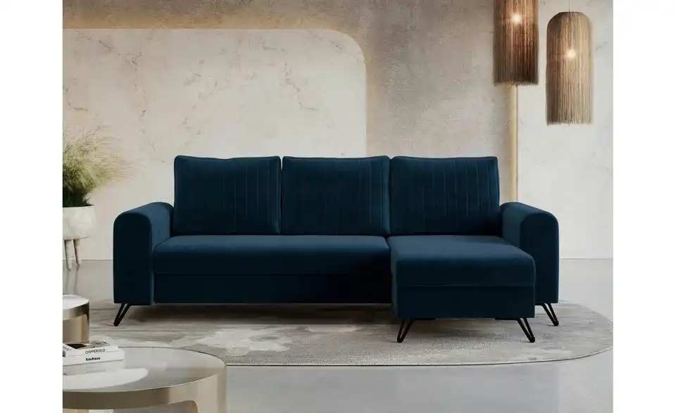 Ecksofa Royalblau, in Wohnsituation