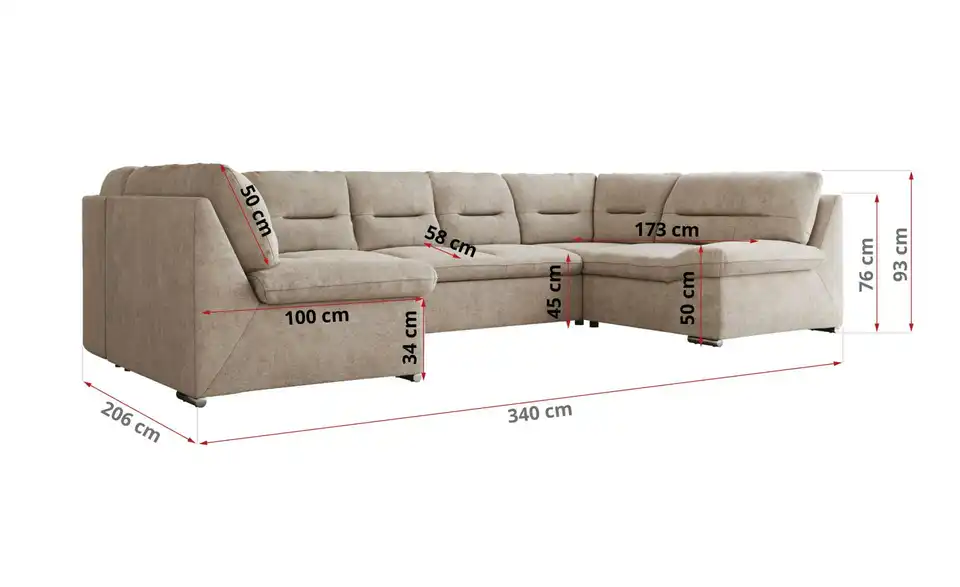 Wohnlandschaft Beige, Bemaßung