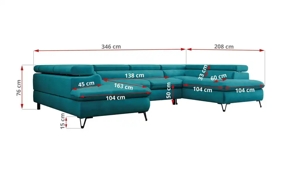 Wohnlandschaft Blau, Bemaßung