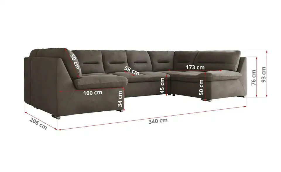 Wohnlandschaft Dunkelgrau, Bemaßung