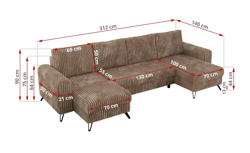 Wohnlandschaft Braun, Bemaßung