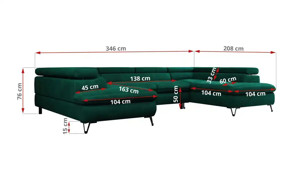 Wohnlandschaft Grün, Bemaßung