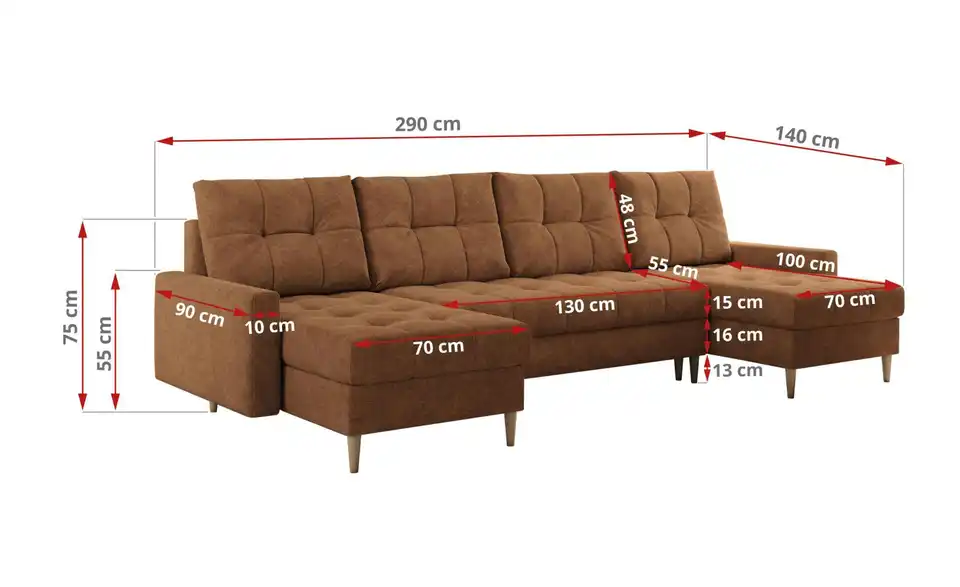 Wohnlandschaft Orange, Bemaßung