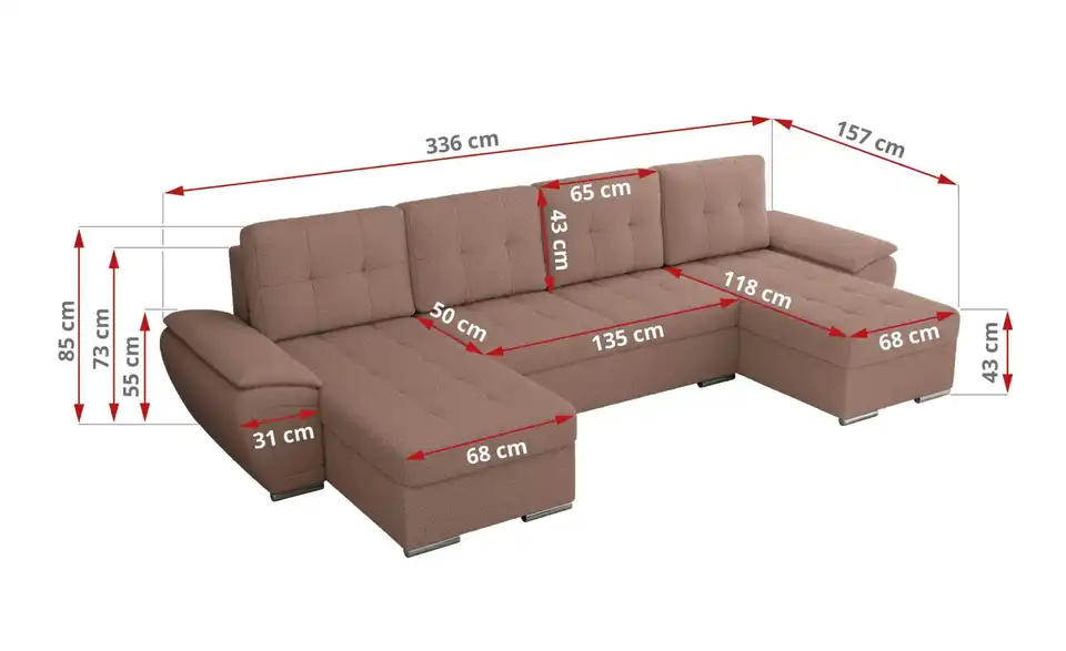 Wohnlandschaft Rosa, Bemaßung