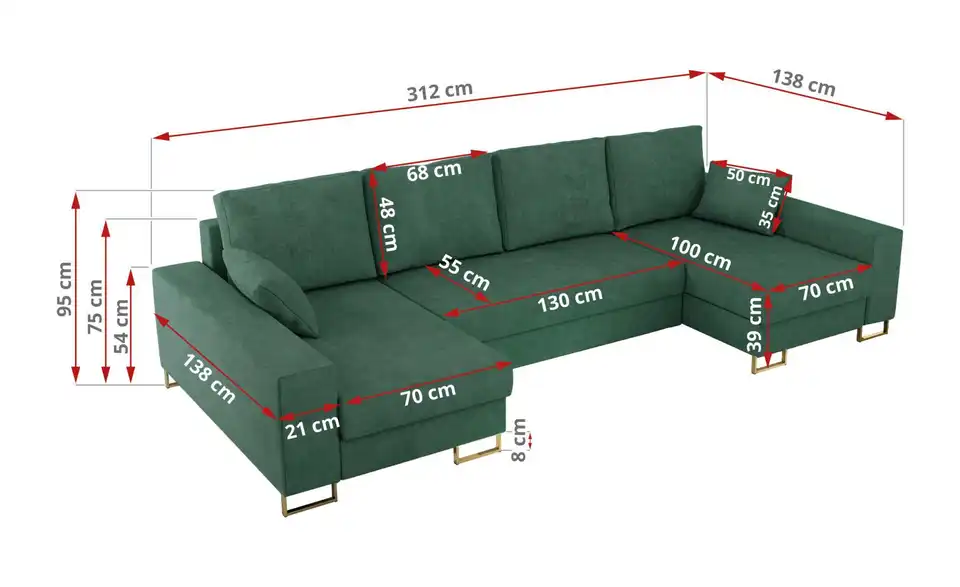 Wohnlandschaft Grün, Bemaßung