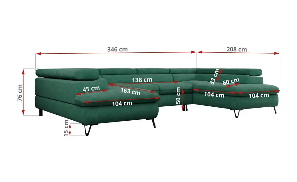 Wohnlandschaft Türkis, Bemaßung