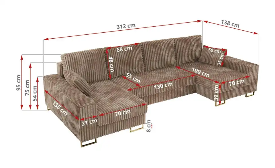 Wohnlandschaft Braun, Bemaßung