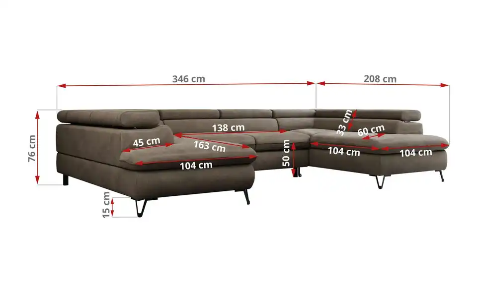 Wohnlandschaft Braun, Bemaßung