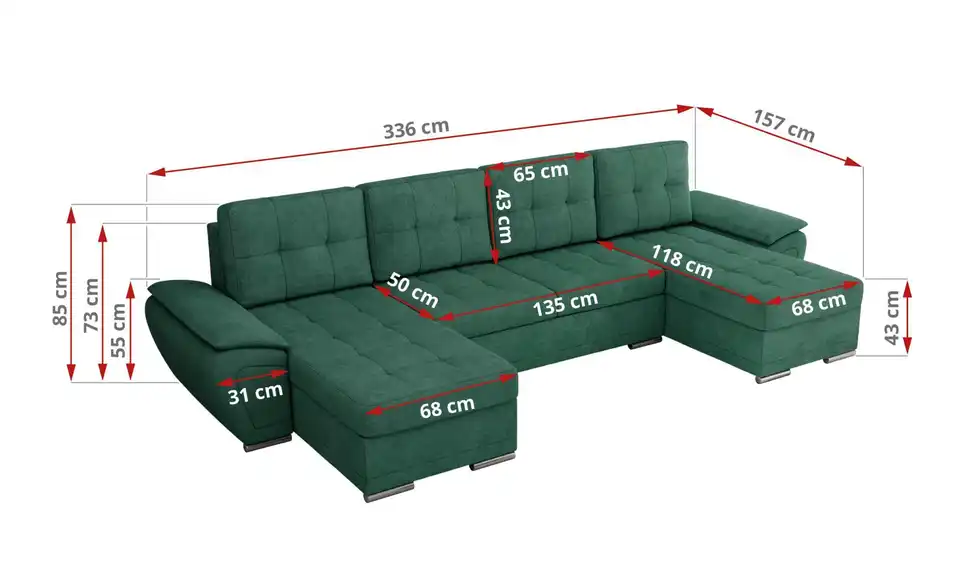 Wohnlandschaft Türkis, Bemaßung